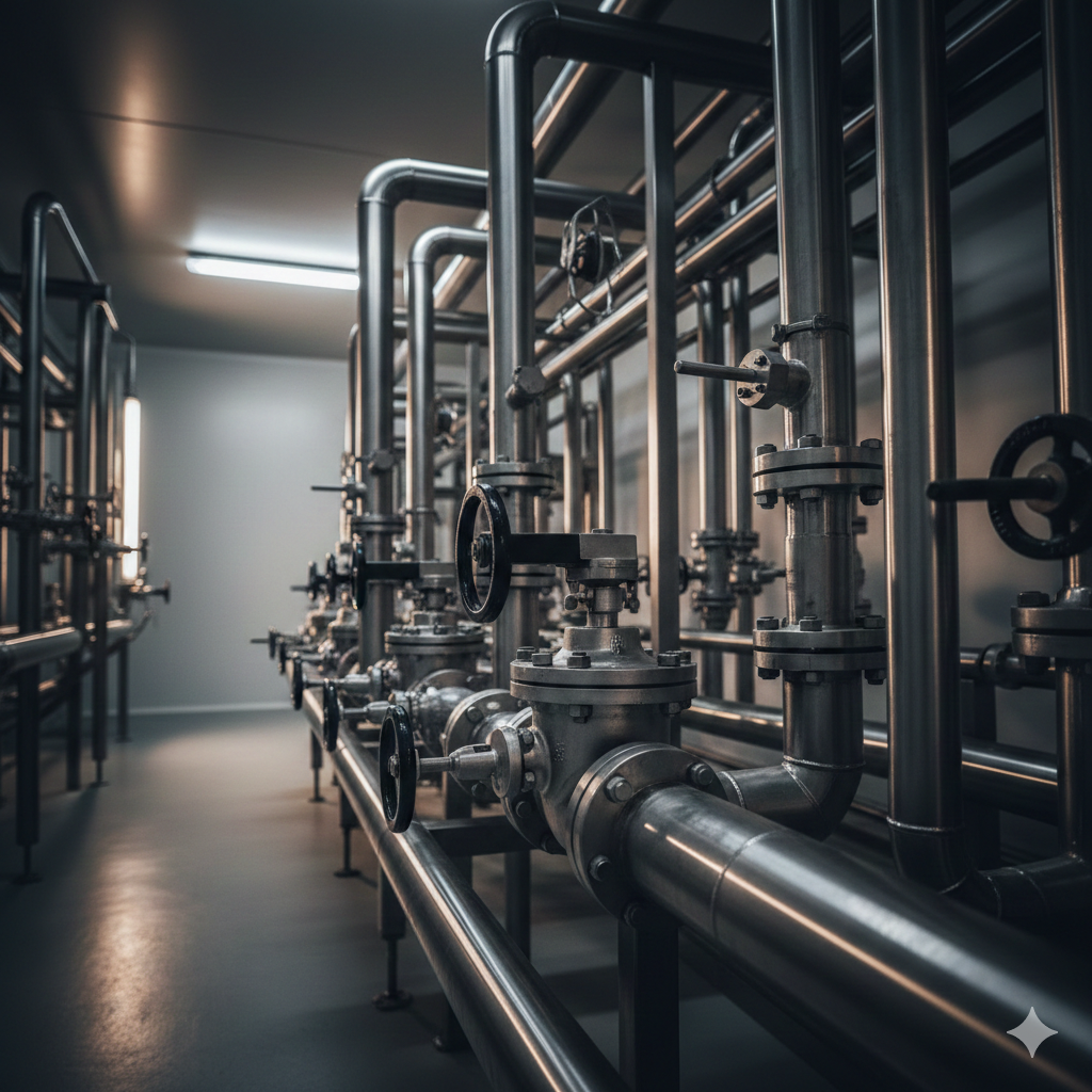 Planta industrial con tuberías y válvulas